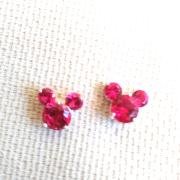 QVC Jewelry - DIAMONIQUE FUCHSIA/RED CRYSTAL MICKEY EARRINGS